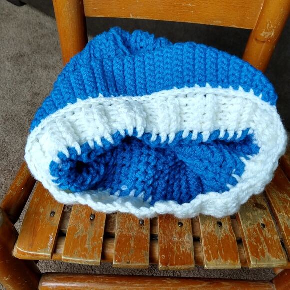 Pool Blue Slouchy with a Brim white band handmade crochet OSFM ready to ship main image 8